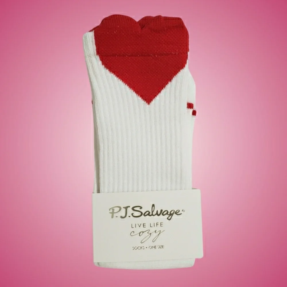 PJ Salvage Fair Isle Hearts Thermal Velour Pajama Set Medium Brick Red & Socks ❤